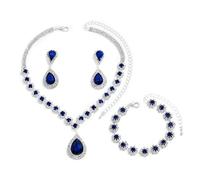 FDEETY Parure Gioielli Donna Elegante Semplice Set di Gioielli Sposa Ciondolo Gioielli da Sposa con Strass Grandi Collana Braccialetti Orecchini Set Regalo Gioielli(Blu)