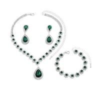 FDEETY Parure Gioielli Donna Elegante Semplice Set di Gioielli Sposa Ciondolo Gioielli da Sposa con Strass Grandi Collana Braccialetti Orecchini Set Regalo Gioielli(Verde)