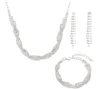 FDEETY Parure Gioielli Donna Intrecciato Cristalli Brillanti Collana Bracciale Orecchini Pendenti Elegante Cerimonia Matrimonio