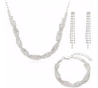FDEETY Parure Gioielli Donna Intrecciato Cristalli Brillanti Collana Bracciale Orecchini Pendenti Elegante Cerimonia Matrimonio
