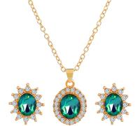 FDEETY Parure Gioielli Donna Ovale Cristallo Rosso Collana Orecchini Elegante Brillante Placcato Oro Cerimonia Matrimonio