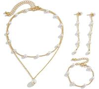 FDEETY Parure Gioielli Donna Perle Collana Stratificata Bracciale Orecchini Pendenti Catena Elegante Matrimonio Cerimonia
