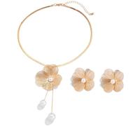 FDEETY Parure Gioielli Fiore Petalo Collana Pendente Perla Orecchini Eleganti Accessori Donna Matrimonio Cerimonia