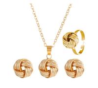 FDEETY Parure Gioielli Nodo Intrecciato Collana Orecchini Anello Elegante Luccicante Decorazione Donna