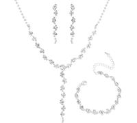 FDEETY Parure Gioielli per Donna Set Gioielli da Sposa con Strass Collana da Sposa Bracciale e Orecchini Set di Gioielli per Spose Damigelle D'onore e Balli Studenteschi per Donne e Ragazze