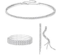 FDEETY Parure Gioielli Sposa per Donna Strass Cristallo Collana Orecchini Bracciale Set Fidanzamento Nozze Sposa Damigella d'Onore Regalo (Argento)