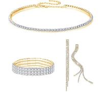 FDEETY Parure Gioielli Sposa per Donna Strass Cristallo Collana Orecchini Bracciale Set Fidanzamento Nozze Sposa Damigella d'Onore Regalo (Oro)