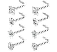 FDEETY Piercing Naso Acciaio Chirurgico Stella Quadrato Cuore Rotondo Cristallo Brillante Asta a L Nasino Cartilagine Ornamento