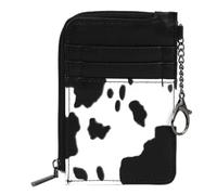 FDEETY Portafoglio Compatto Motivo Mucca Bianco Nero Porta Carte Cerniera Portamonete Slim Portachiavi Catena