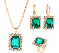 FDEETY Rettangolare Cristallo Collana Orecchini Anello Gioielli Donna Eleganti Cerimonia Matrimonio Strass Brillanti Lusso