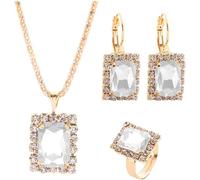 FDEETY Rettangolare Cristallo Collana Orecchini Anello Gioielli Donna Eleganti Cerimonia Matrimonio Strass Brillanti Lusso