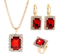 FDEETY Rettangolare Cristallo Collana Orecchini Anello Gioielli Donna Eleganti Cerimonia Matrimonio Strass Brillanti Lusso