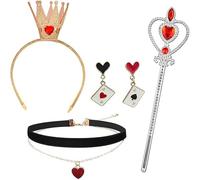 FDEETY Set Corona Principessa Accessori Costume Carnevale Cerchietto Tiara Scettro Choker Orecchini Cuore Gioielli Teatrali