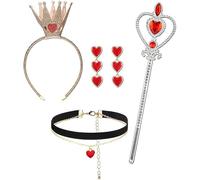 FDEETY Set Corona Principessa Accessori Costume Carnevale Cerchietto Tiara Scettro Choker Orecchini Cuore Gioielli Teatrali