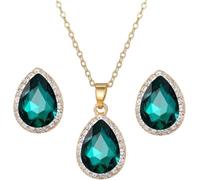 FDEETY Set Di Gioielli Con Pendente E Orecchini A Goccia In Cristallo Verde Placcato Oro Elegante Parure Di Gioielli Per Donna Accessori Di Moda Per Feste E Serate Speciali