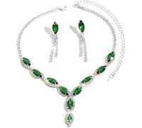 FDEETY Set di Gioielli da Donna Personalizzati Colore Cavallo Collana a Goccia Orecchini a Nappina Anallergici Collana e Orecchini da Sposa（Verde）