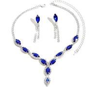 FDEETY Set di Gioielli da Donna Personalizzati Colore Cavallo Collana a Goccia Orecchini a Nappina Anallergici Collana e Orecchini da Sposa（Blu zaffiro）