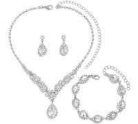 FDEETY Set di Gioielli da Sposa Elegante e Splendente Nuziale Zircone Collana Orecchini Braccialetto Pendenti Set per Matrimonio Banchetto Party (Argento)