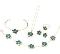 FDEETY Set Di Gioielli Fiore Rosso Collana Bracciale Orecchini E Anello Set Completo Di Gioielli Donna Elegante E Raffinato Accessori Moda Per Donna Idea Regalo Per Lei