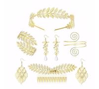 FDEETY Set Di Gioielli Foglia Oro 6 Pezzi Cerchietto Orecchini Bracciali E Bracciale Da Braccio Accessori Di Moda Per Donna Stile Elegante E Raffinato