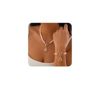 FDEETY Set di Gioielli Natalizi per Donna Collana e Bracciale con Perle e Charm Albero di Natale Fiocco di Neve Campana Set di Gioielli Elegante per Feste e Celebrazioni