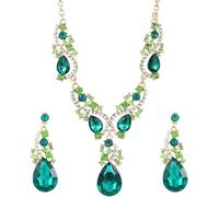FDEETY Set di Gioielli Verde Strass Collana Orecchini Set di Gioielli di Lusso Squisiti Festa di Matrimonio Nuziale per Donna e Ragazza Grün