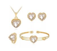 FDEETY Set Gioielli Cuore Cristallo Collana Orecchini Bracciale Anello Donna Elegante Brillante Strass Matrimonio Cerimonia