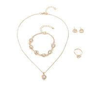 FDEETY Set Gioielli Cuore Cristallo Nero Collana Bracciale Anello Orecchini Elegante Parure Donna Gioielleria Cerimonia Matrimonio