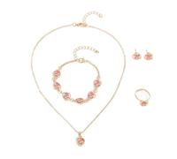 FDEETY Set Gioielli Cuore Cristallo Nero Collana Bracciale Anello Orecchini Elegante Parure Donna Gioielleria Cerimonia Matrimonio