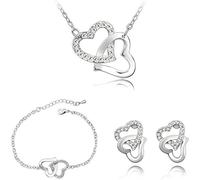 FDEETY Set Gioielli Cuore Intrecciato Collana Bracciale Orecchini Cristallo Brillante Argento Elegante Donna