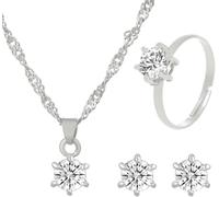 FDEETY Set Gioielli Donna Cristallo Brillante Collana Orecchini Anello Argento Elegante Parure Gioielli Zirconia Cubica Matrimonio Cerimonia