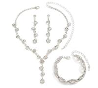 FDEETY Set Gioielli Donna Cristallo Brillante Collana Pendente Orecchini Bracciale Elegante Cerimonia Matrimonio Lusso