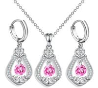 FDEETY Set Gioielli Donna Goccia Cristallo Collana Orecchini Argento Elegante Zirconia Cubica Brillante Parure Gioielli