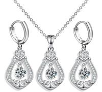 FDEETY Set Gioielli Donna Goccia Cristallo Collana Orecchini Argento Elegante Zirconia Cubica Brillante Parure Gioielli
