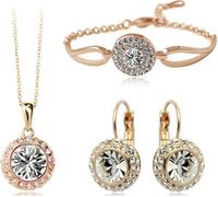 FDEETY Set Gioielli Donna Rotondo Cristallo Brillante Collana Bracciale Orecchini Eleganti Cerimonia Matrimonio Accessori