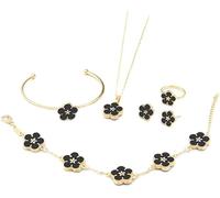 FDEETY Set Gioielli Fiore Collana Bracciale Orecchini Anello Catena Oro Elegante Accessori Donna