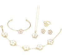 FDEETY Set Gioielli Fiore Collana Bracciale Orecchini Anello Catena Oro Elegante Accessori Donna