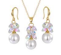 FDEETY Set Gioielli Fiore Cristallo Perla Collana Orecchini Eleganti Accessori Donna Lussuosi Parure Cerimonia
