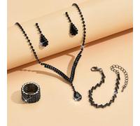 FDEETY Set Gioielli Goccia Cristallo Collana Orecchini Bracciale Anello Elastico Strass Brillanti Parure Elegante
