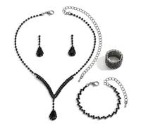 FDEETY Set Gioielli Goccia Cristallo Collana Orecchini Bracciale Anello Elastico Strass Brillanti Parure Elegante