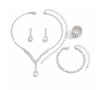 FDEETY Set Gioielli Goccia Cristallo Collana Orecchini Bracciale Anello Elastico Strass Brillanti Parure Elegante