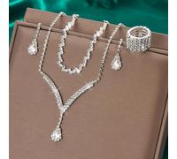 FDEETY Set Gioielli Goccia Cristallo Collana Orecchini Bracciale Anello Elastico Strass Brillanti Parure Elegante