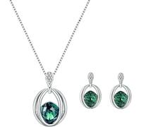 FDEETY Set Gioielli Ovale Cristallo Smeraldo Collana Orecchini Argento Elegante Brillante Donna Accessori
