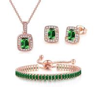 FDEETY Set Gioielli Quadrato Cristallo Smeraldo Collana Orecchini Bracciale Zirconia Cubica Elegante Donna