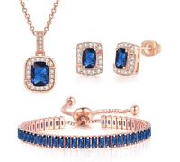 FDEETY Set Gioielli Quadrato Cristallo Smeraldo Collana Orecchini Bracciale Zirconia Cubica Elegante Donna