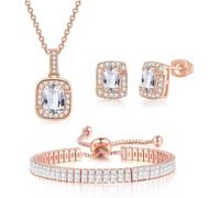 FDEETY Set Gioielli Quadrato Cristallo Smeraldo Collana Orecchini Bracciale Zirconia Cubica Elegante Donna