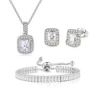 FDEETY Set Gioielli Quadrato Cristallo Smeraldo Collana Orecchini Bracciale Zirconia Cubica Elegante Donna