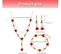 FDEETY Set Gioielli Rosa Collana Bracciale Orecchini Donna Elegante Catena Fiore Foglia Decorazione Matrimonio Cerimonia