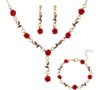 FDEETY Set Gioielli Rosa Collana Pendente Bracciale Orecchini Donna Elegante Cristallo Fiore Catena Matrimonio Gioielleria