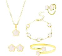FDEETY Set Gioielli Trifoglio Collana Bracciale Orecchini Anello Braccialetto Placcato Oro Elementi Neri Decorativi Donna Ragazza